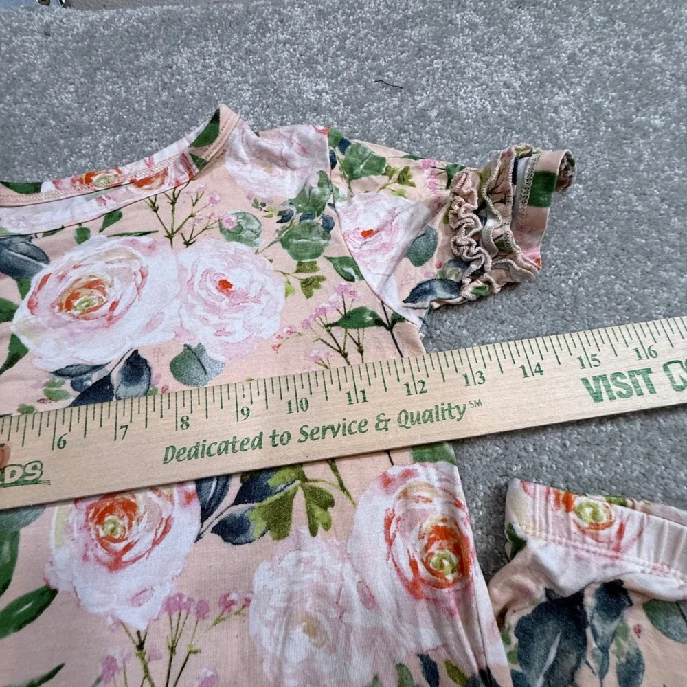 Posh Peanut Harper Bamboo Pajama Set Pink Floral Ruffle Sleeve‎ 7Y PJs Cottage
